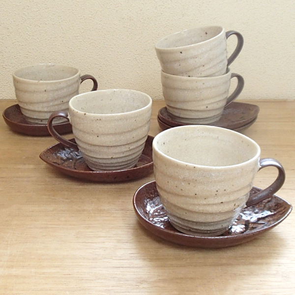 コーヒーカップソーサー 5客セット 和陶器 流砂丘 アメリカン 商品番号：6d67118-237s 四季彩-陶器ONLINE-