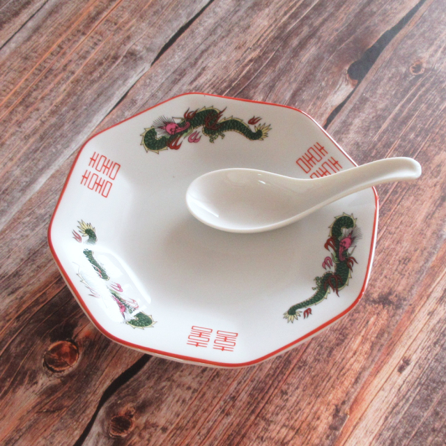 三つ竜八角皿+レンゲ 上