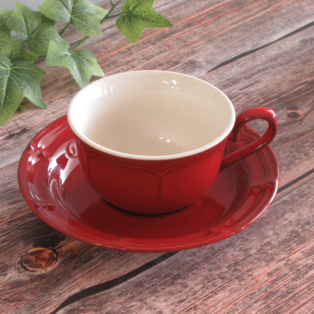 ティーカップ ソーサー おしゃれ 赤 カップアンドソーサー 175ml 陶器