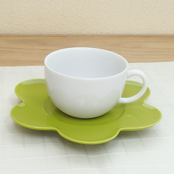 コーヒーカップソーサー 白×グリーン　Fleurフルール 洋食器 業務用食器 STUDIO010 商品番号：sfu-006-015