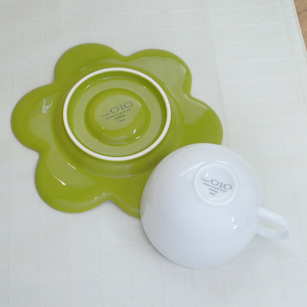 コーヒーカップソーサー 白×グリーン　Fleurフルール 洋食器 業務用食器 STUDIO010 商品番号：sfu-006-015