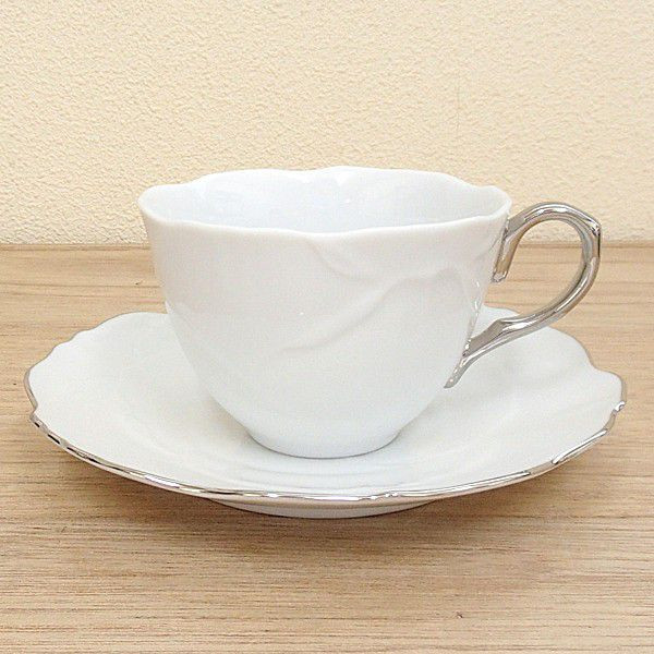 コーヒーカップソーサー 白×プラチナ Roseローゼ 洋食器 業務用食器 STUDIO010 商品番号：srs-206-207