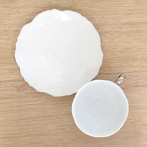 コーヒーカップソーサー 白×プラチナ Roseローゼ 洋食器 業務用食器 STUDIO010 商品番号：srs-206-207