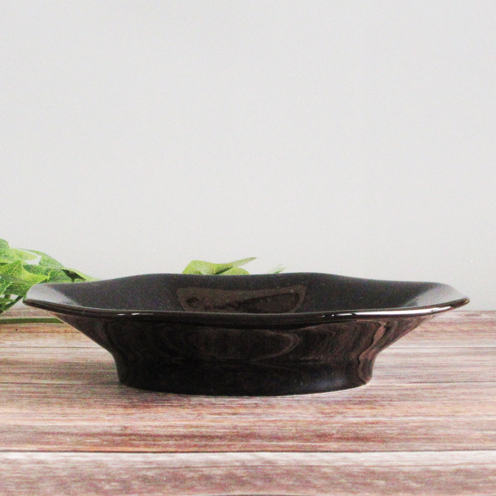 黒中華 黒御影 八角高台19cm皿 真横